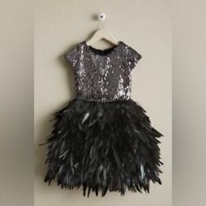 Girls party Dress Black Feathers & Sequins Size 10